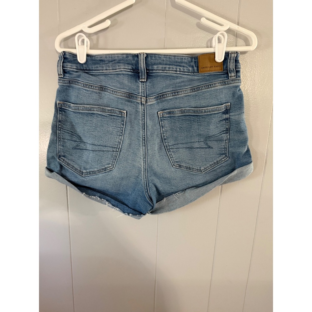 American Eagle Denim Shorts Womens 6 Blue High Waisted Rolled Cuff Stretch - Picture 2 of 7